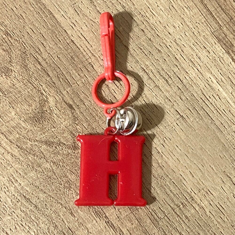 Vintage 80s Bell Charm Letter H Red Alphabet Plastic Clip For Necklace Toy ABC